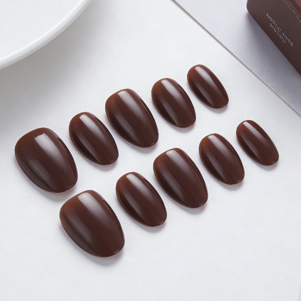 Autumn Elegance Short Oval Chocolate Brown Press On Nail Set with Glossy Finish