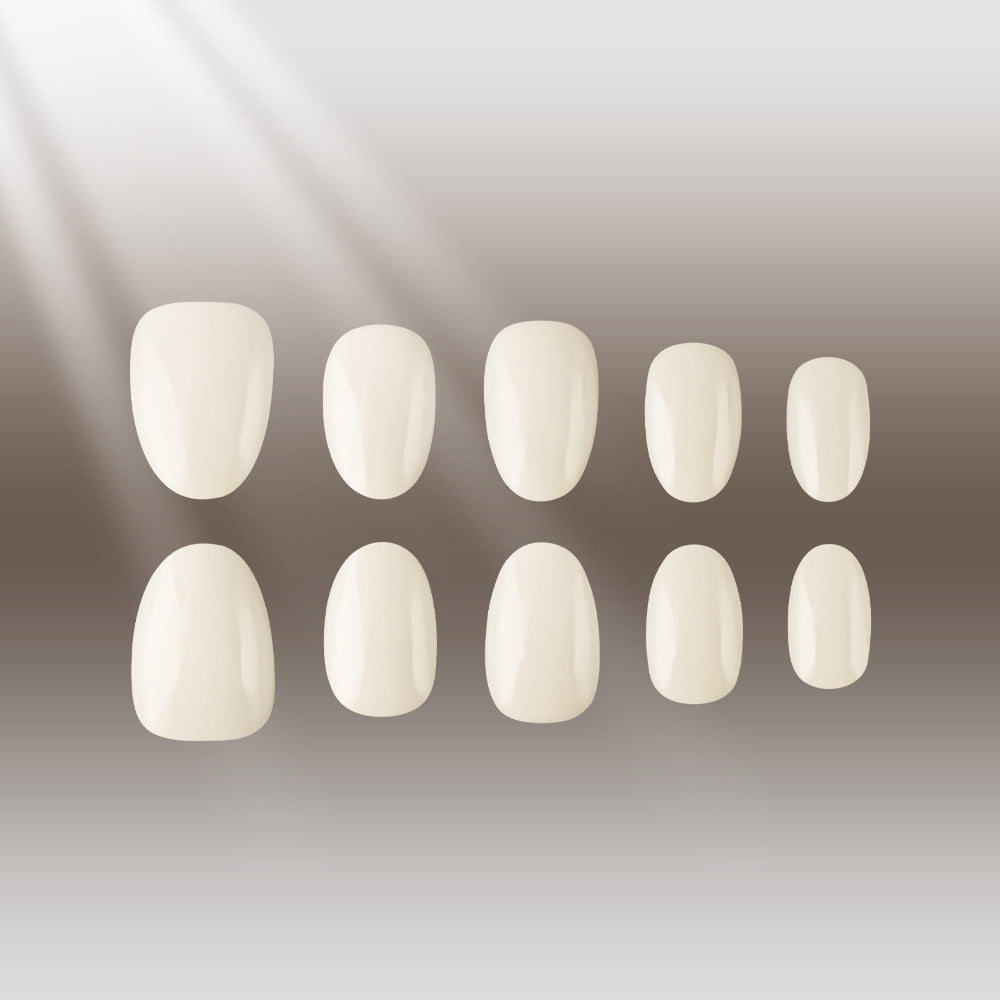 Elegant Harmony Short Oval Shaped Ivory Press On Nail Set with Glossy Finish