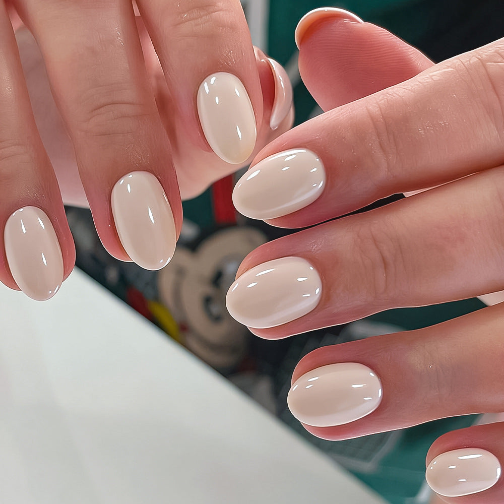 Serene Elegance Short Oval Creamy Glossy Press On Nail Set