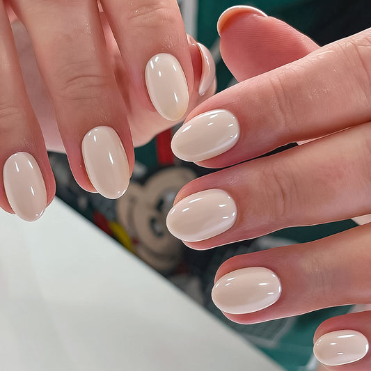 Serene Elegance Short Oval Creamy Glossy Press On Nail Set