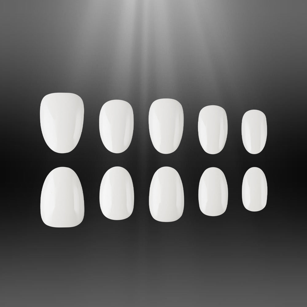 Elegant Serenity Premium Short Oval White Nail Set with Glossy Finish