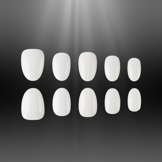 Elegant Serenity Premium Short Oval White Nail Set with Glossy Finish