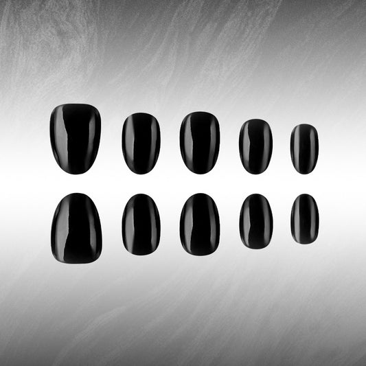 Gothic Elegance Short Oval Black Press On Nail Set with Glossy Shine and Sleek Finish