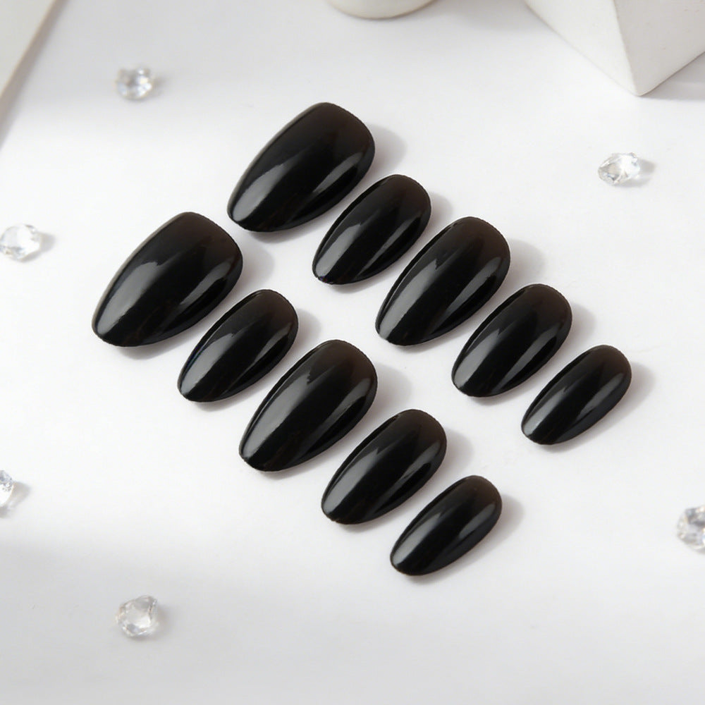 Gothic Elegance Short Oval Black Press On Nail Set with High Gloss Finish
