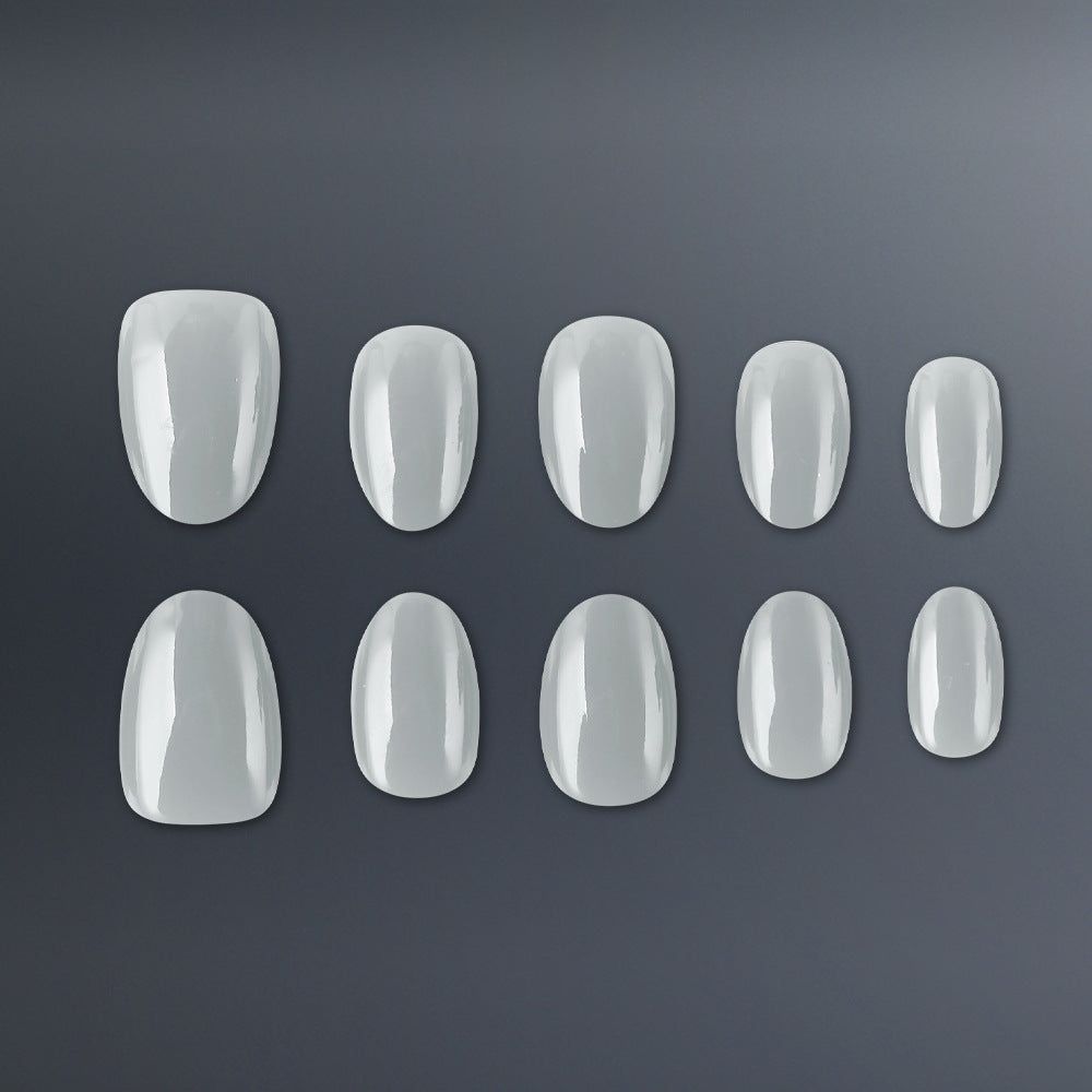 Chic Elegance Glossy Short Oval Light Gray Press-On Nail Set with a Stylish Shine