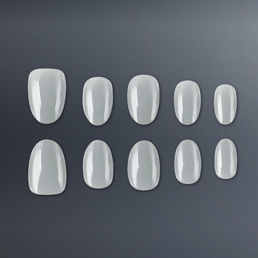 Chic Elegance Glossy Short Oval Light Gray Press-On Nail Set with a Stylish Shine