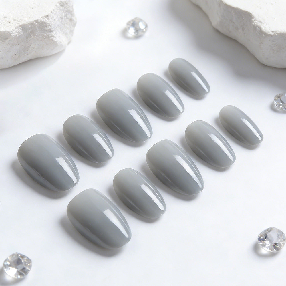 Mystical Elegance Short Oval Shaped Soft Gray Press On Nail Set with Glossy Finish