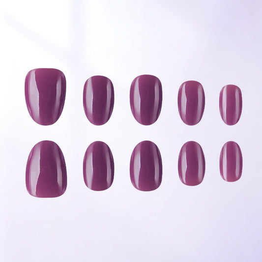 Whimsical Elegance Short Oval Rich Purple Glossy Press On Nail Set