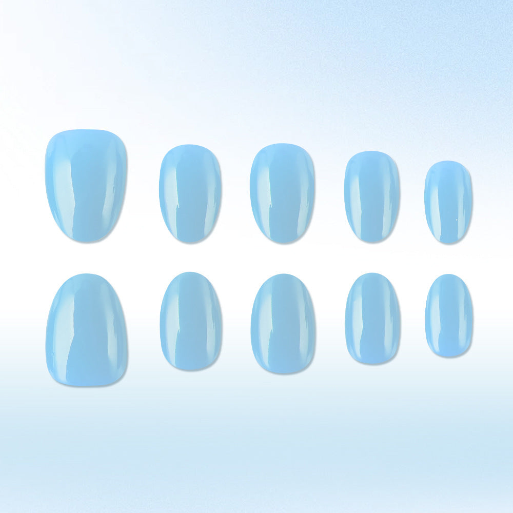 Ocean Breeze Elegant Short Oval Light Blue Glossy Press On Nail Set with Salon Quality Finish