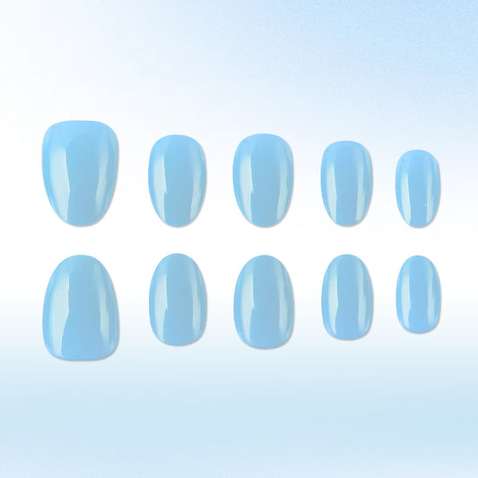 Ocean Breeze Elegant Short Oval Light Blue Glossy Press On Nail Set with Salon Quality Finish