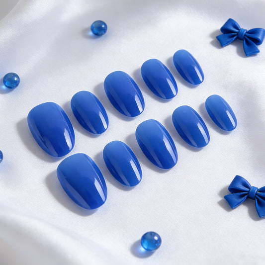 Ocean Escape Glossy Short Oval and Almond Blue Press-On Nail Set with Charming Shine
