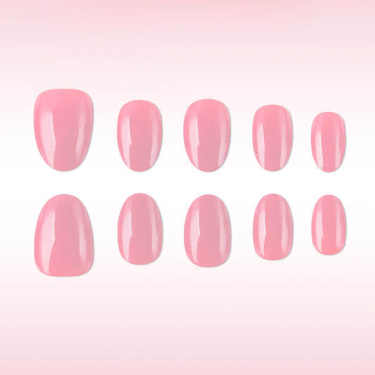 Blush Blossom Press On Nail Set Short Oval Smooth Glossy Pink Finish