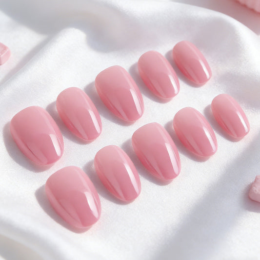 Charming Blossom Short Oval Pink Glossy Press On Nail Set with Radiant Finish