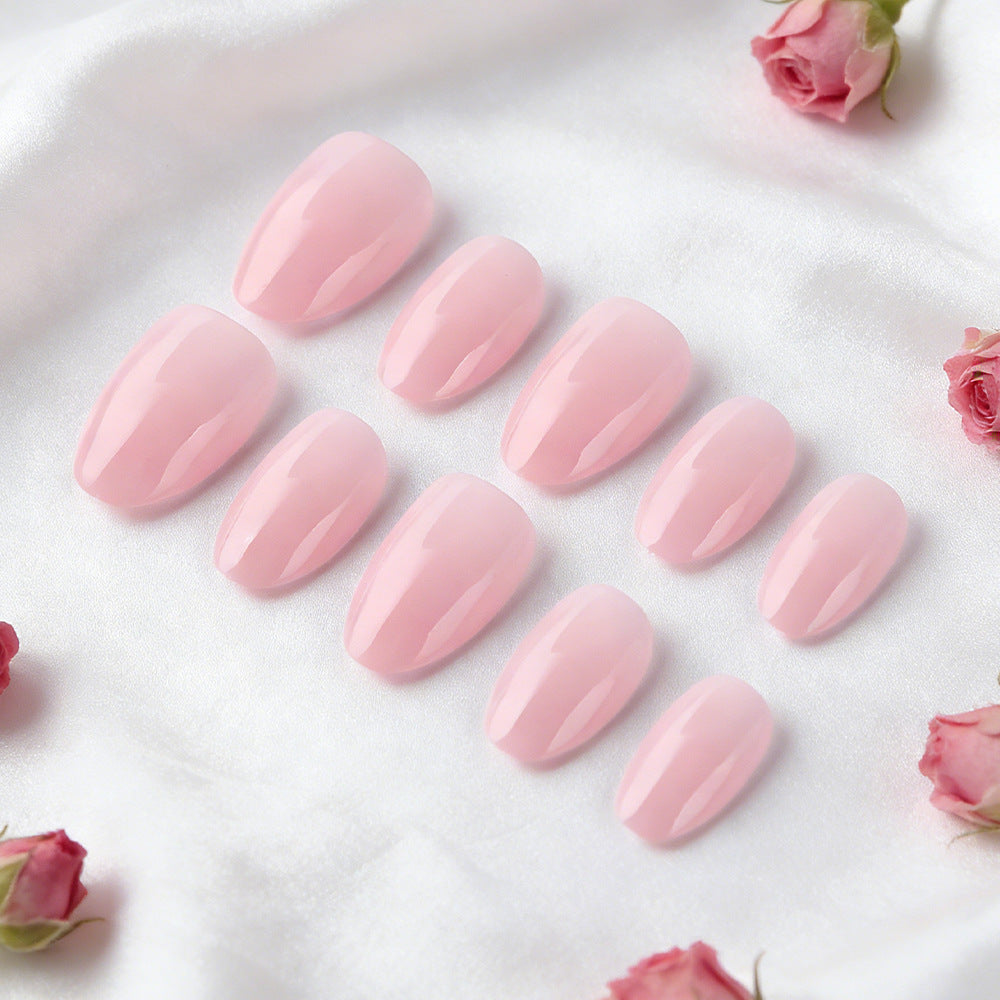 Blossoming Romance Elegant Short Oval Shaped Soft Pink Press On Nail Set with Glossy Finish