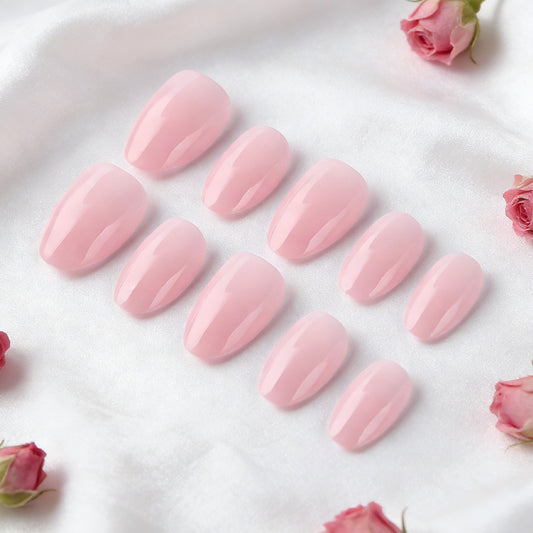 Blossoming Romance Elegant Short Oval Shaped Soft Pink Press On Nail Set with Glossy Finish