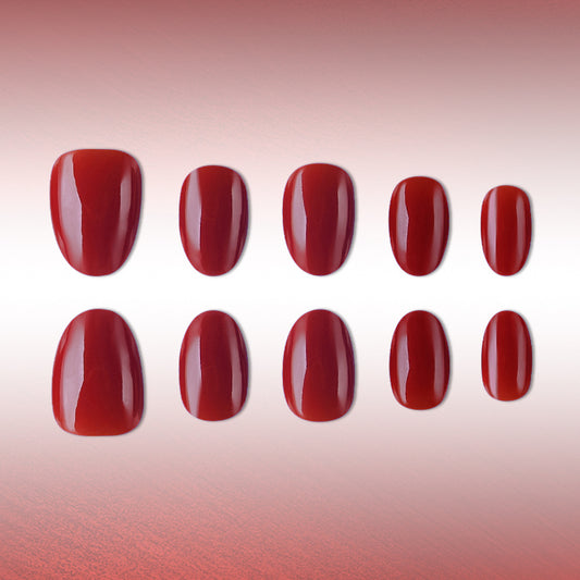 Glamorous Elegance Bold Red Short Oval Press On Nail Set Featuring High Gloss Finish