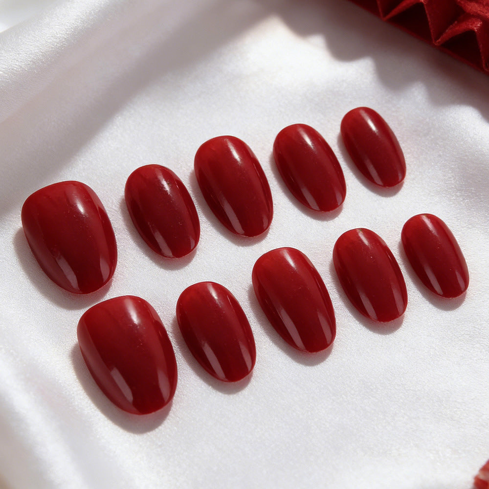 Chic Romance Glossy Short Oval Red Press On Nail Set with Smooth Finish