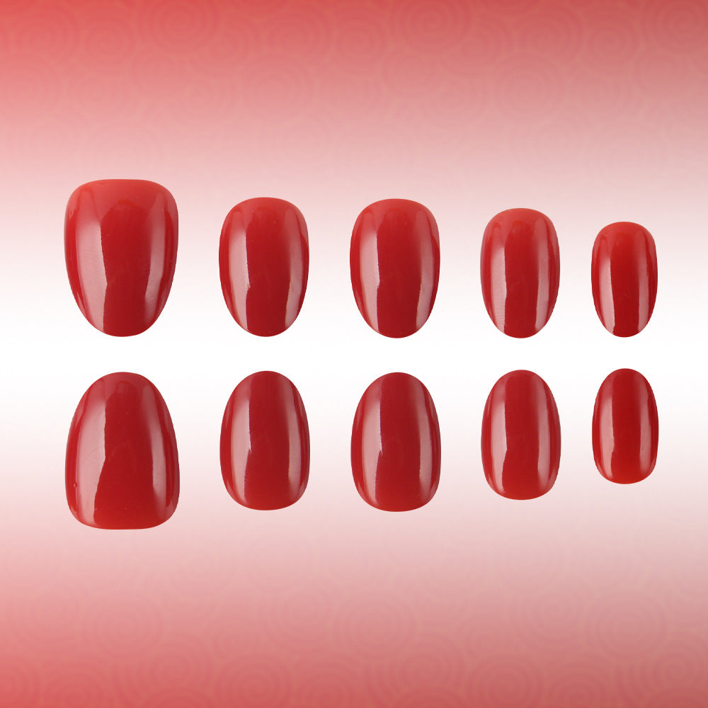Glamorous Cherry Red Short Oval Press On Nail Set with Shiny Finish