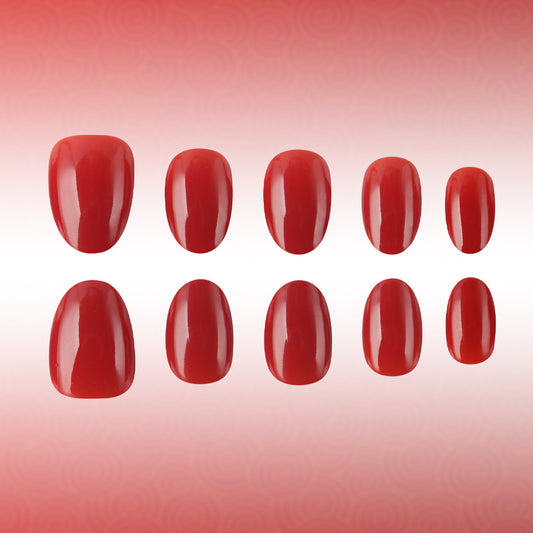 Glamorous Cherry Red Short Oval Press On Nail Set with Shiny Finish