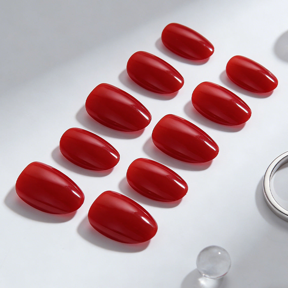 Radiant Elegance Short Oval Red Glossy Press on Nail Set with Luxurious Shine