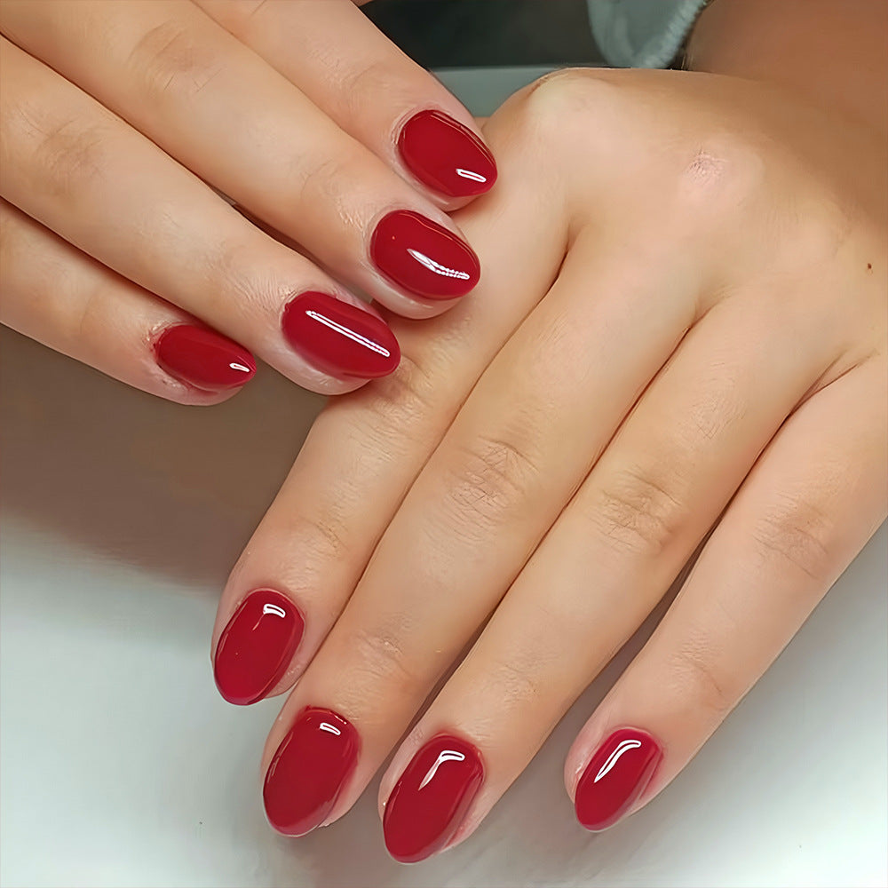 Elegant Glamour Red Short Oval Press On Nail Set with High Shine Finish
