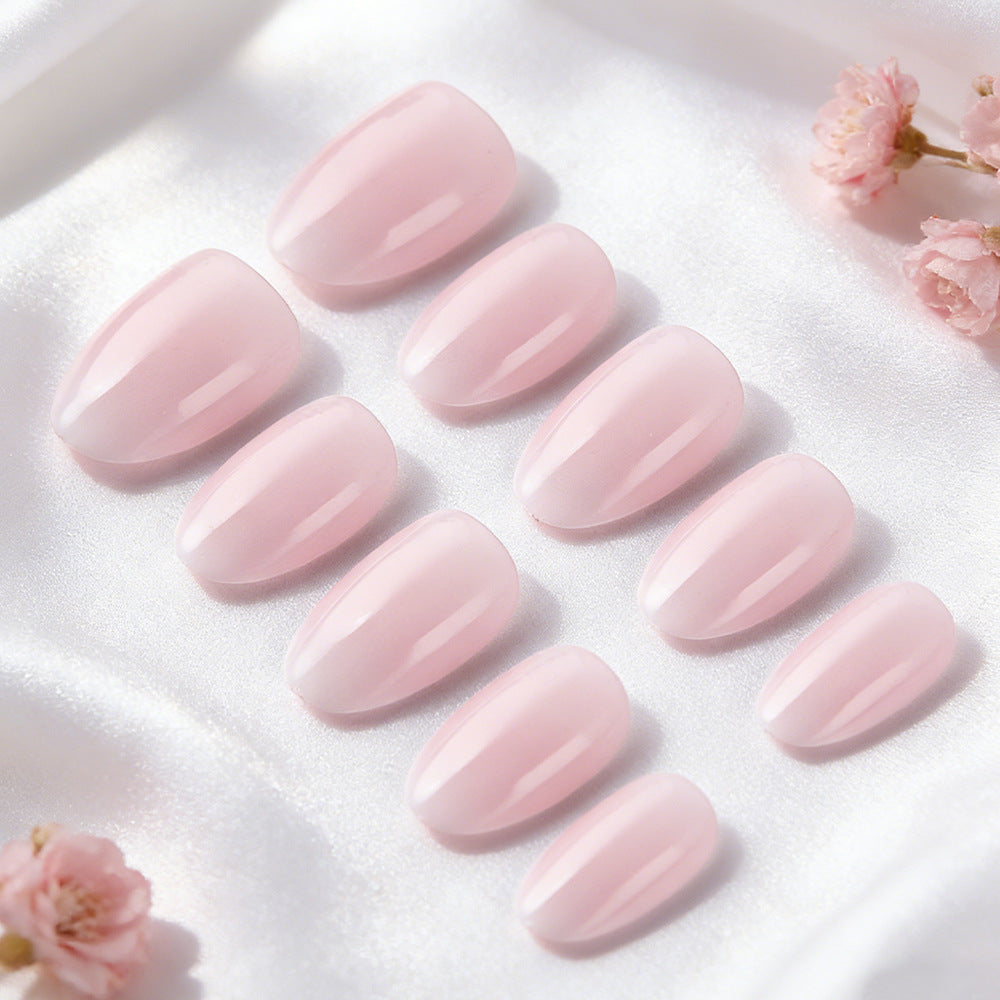 Blossom Inspired Elegant Short Oval Shaped Soft Pink Press On Nail Set with Glossy Finish