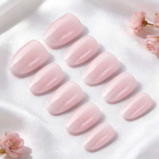 Blossom Inspired Elegant Short Oval Shaped Soft Pink Press On Nail Set with Glossy Finish