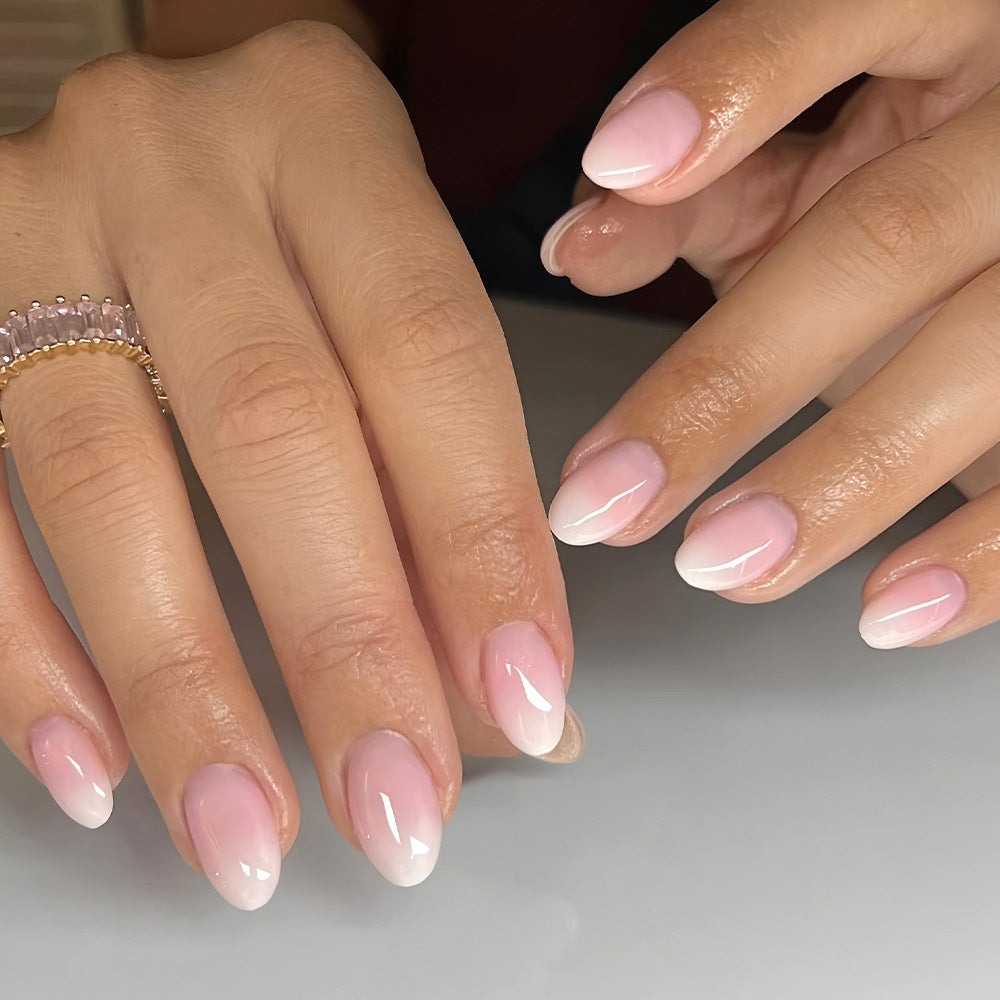 Enchanting Elegance Short Oval Pink with White Ombré Tip and Glossy Finish Press On Nail Set