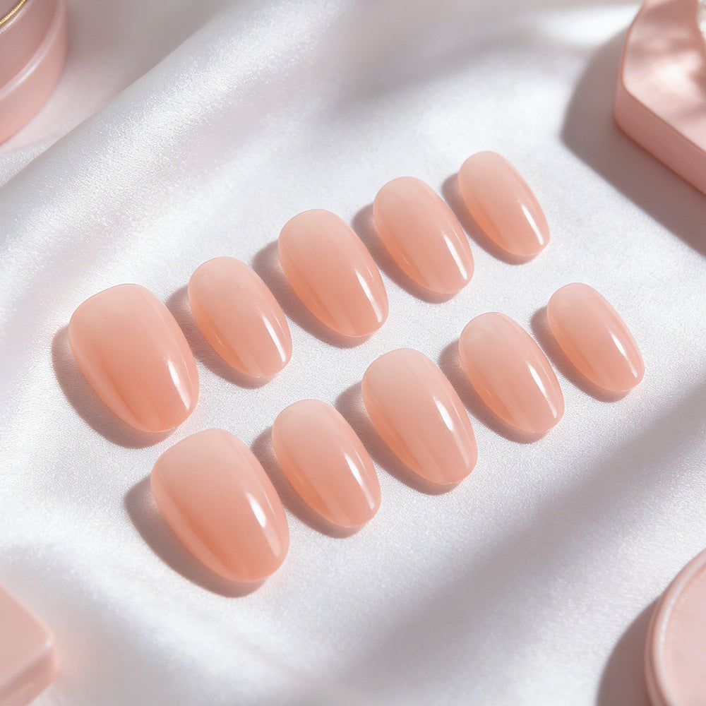 Delicate Blossom Short Oval Soft Pink Glossy Nail Set with Natural Look