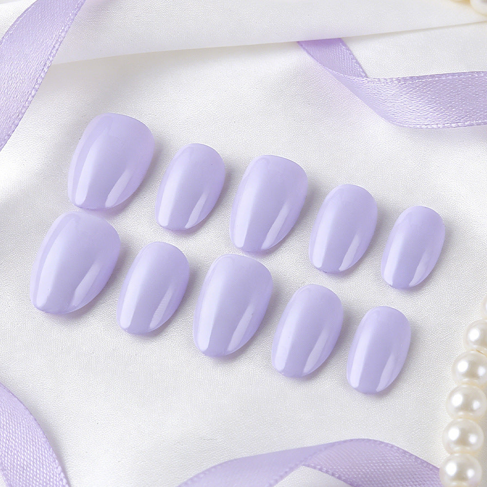 Ethereal Elegance Short Oval Shaped Soft Lavender Glossy Press-On Nail Set with Charming Shine