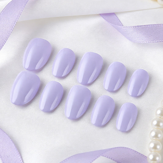 Ethereal Elegance Short Oval Shaped Soft Lavender Glossy Press-On Nail Set with Charming Shine