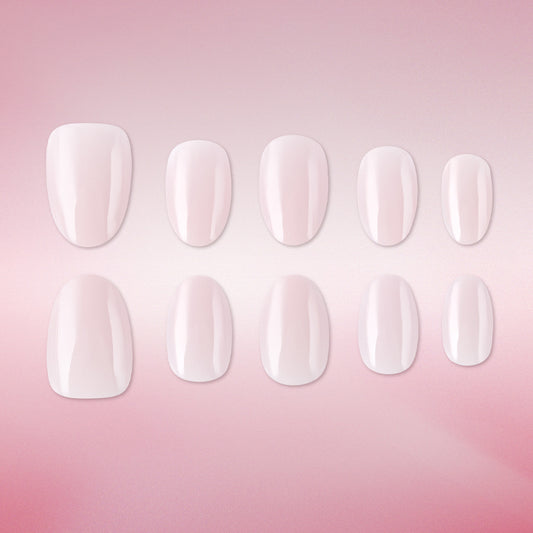 Delicate Blossoms Natural Short Oval Pink Glossy Press On Nail Set with Versatile Sizes