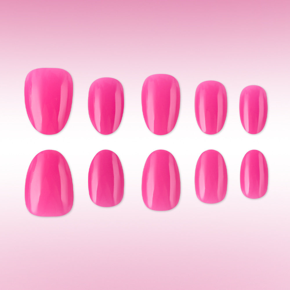 Vibrant Blossom Short Oval Pink Glossy Press on Nail Set with High Shine Finish
