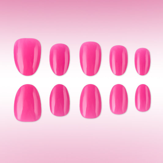 Vibrant Blossom Short Oval Pink Glossy Press on Nail Set with High Shine Finish