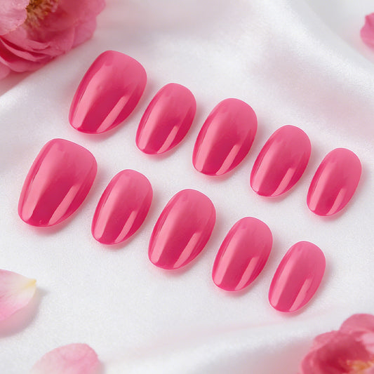 Blossom Radiance Short Oval Pink Glossy Press On Nail Set with Stylish Shine