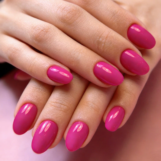 Glamorous Garden Short Oval Pink Press-On Nail Set with Iridescent Finish