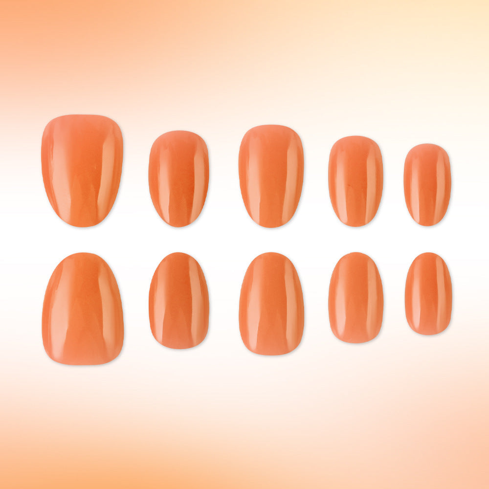 Tropical Sunset Smooth Short Oval Orange Press On Nail Set with Glossy Finish