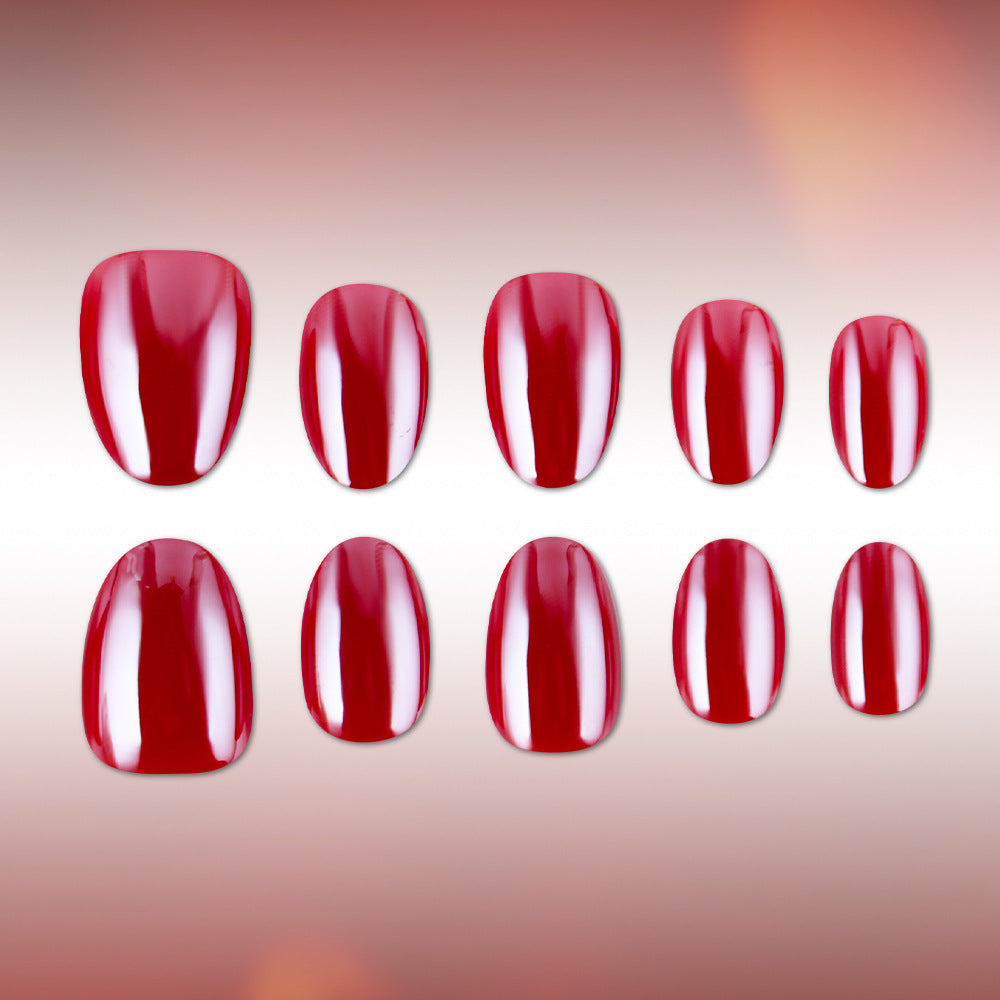 Glamorous Red Dream Press-On Nail Set Short Oval Glossy Finish with High Shine