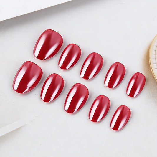 Elegant Romance Glossy Short Almond Red Press-On Nail Set with Luxurious Shine