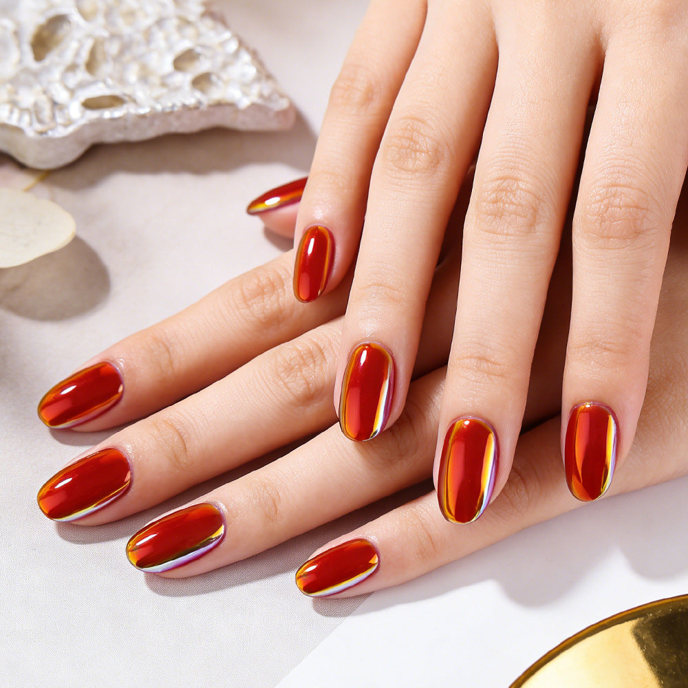 Glamorous Elegance Short Oval Red Mirror Finish Press on Nail Set