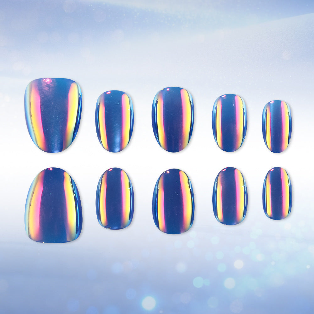 Radiant Dream in Iridescent Blue Short Oval Shine Press On Nail Set
