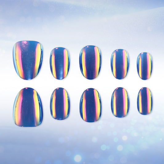 Radiant Dream in Iridescent Blue Short Oval Shine Press On Nail Set