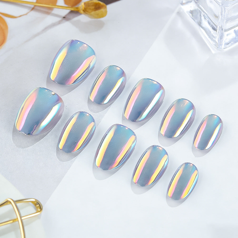 Celestial Dreams Iridescent Oval Short Press On Nail Set with Holographic Shine