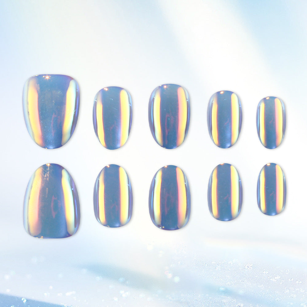 Celestial Dream Radiant Short Oval Iridescent Press-On Nail Set with Unique Color Shift