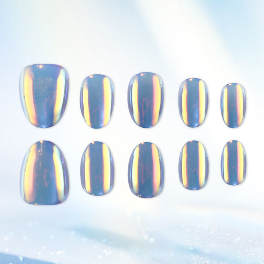 Celestial Dream Radiant Short Oval Iridescent Press-On Nail Set with Unique Color Shift