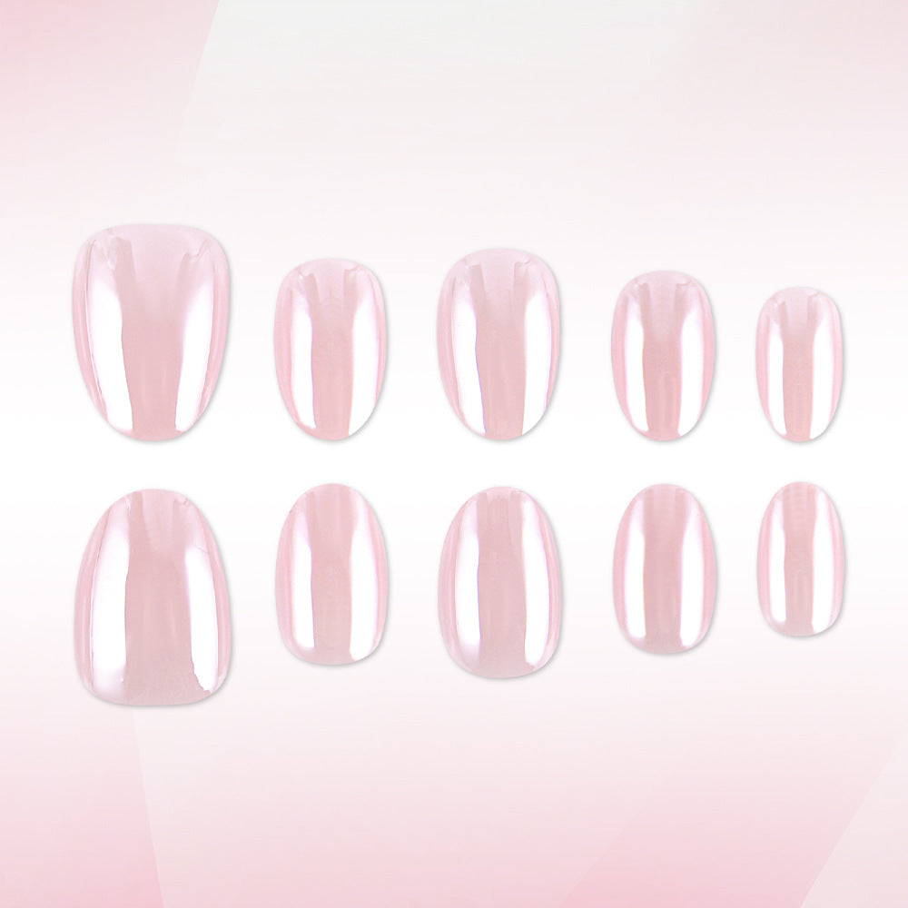 Dreamy Elegance Short Oval Blush Pink Glossy Press On Nail Set