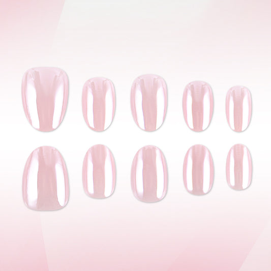 Dreamy Elegance Short Oval Blush Pink Glossy Press On Nail Set