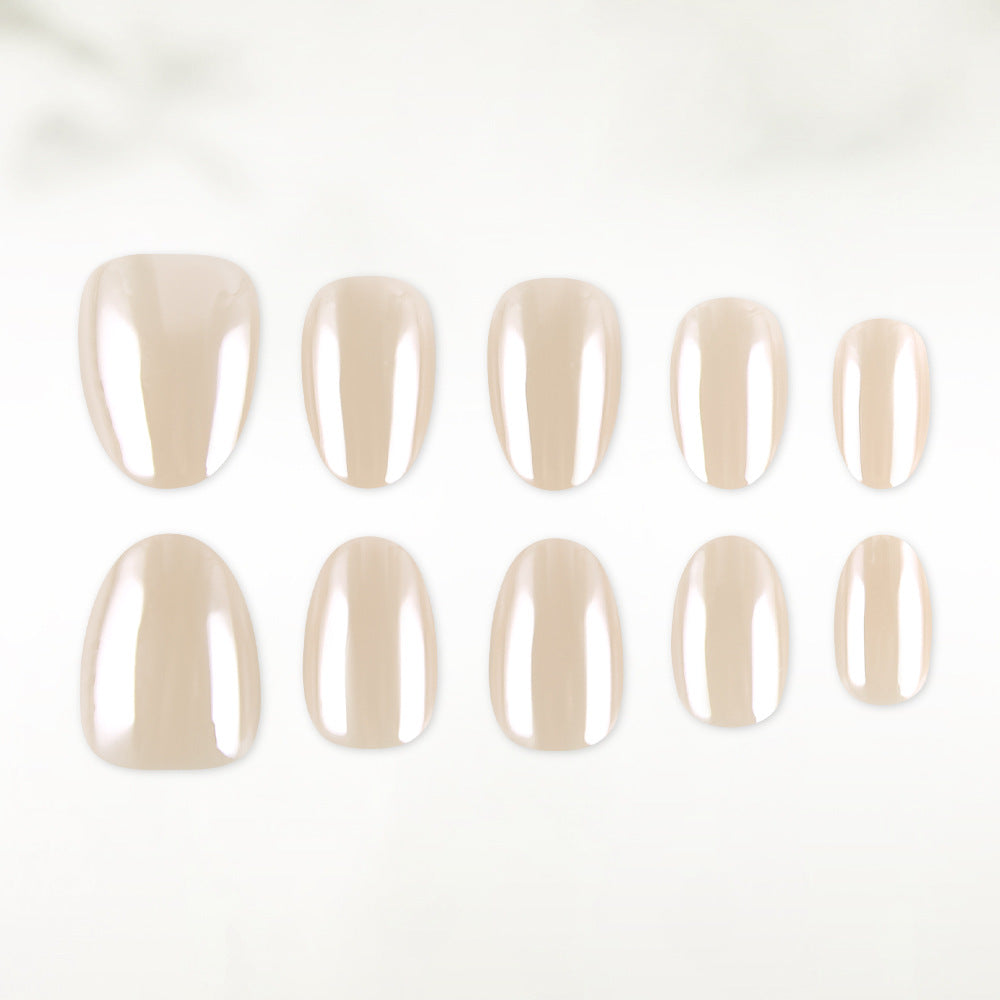 Elegant Bliss Perfectly Shaped Short Oval Soft Beige Nail Set with Glossy Finish