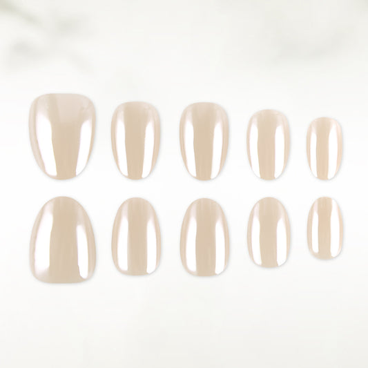 Elegant Bliss Perfectly Shaped Short Oval Soft Beige Nail Set with Glossy Finish