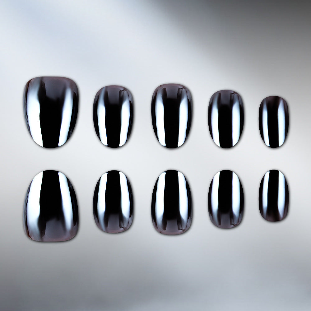 Elegant Midnight Shine Short Oval Press-On Nail Set with Glossy Finish